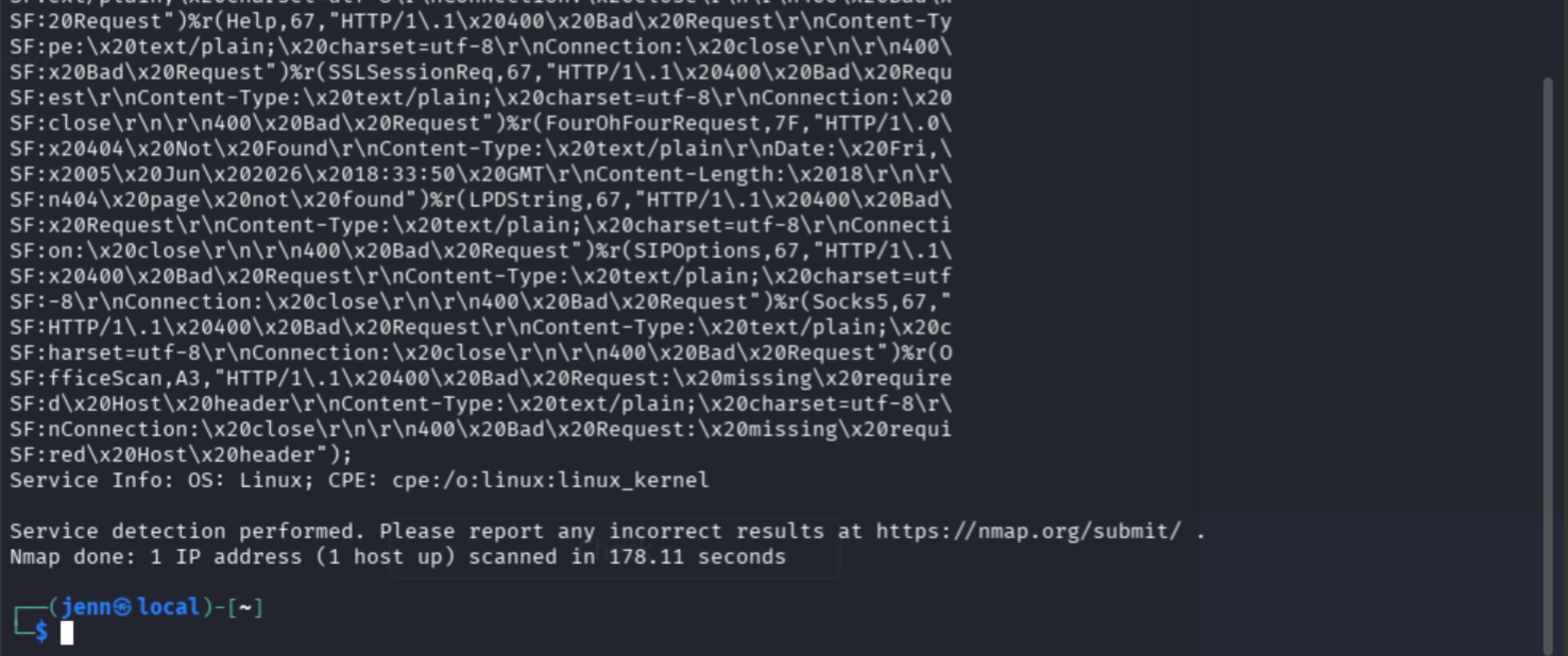 Nmap scan output continued, leaked source file path in error traceback